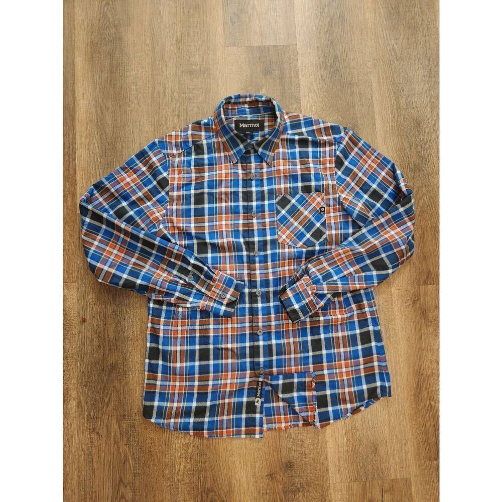 Marmot Men's Med LS pocket button up performance poly plaid shirt multicolor